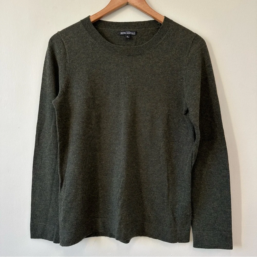 J. Crew Mercantile Dark Green Heather Wool Cotton Blend Crew Neck Sweater